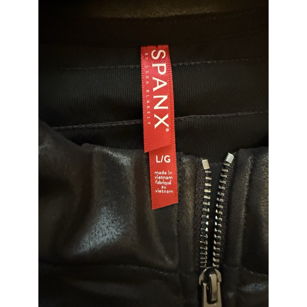 SPANX‎ Moto Jacket Black Full Zip Lightweight Faux Leather-Like Large - Picture 7 of 8
